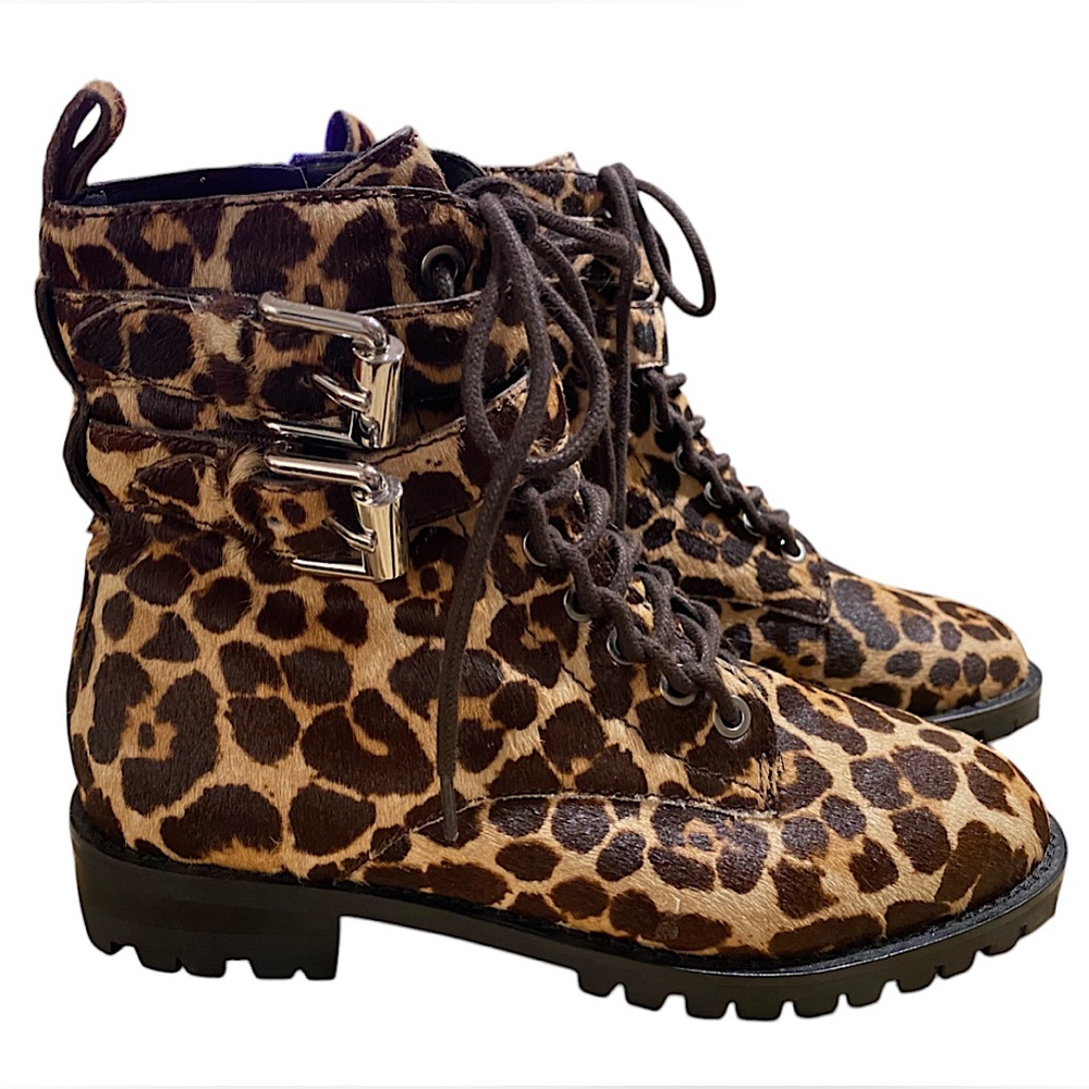 REBECCA MINKOFF Jaiden Calf Hair Leopard Combat Bootie Size 6.5 - Picture 3 of 9